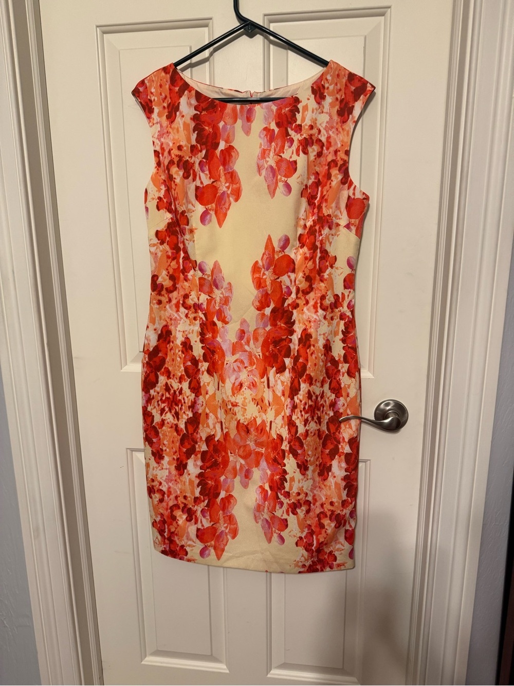 Adrianna Papell Floral Red Orange Cream Sleeveless Shift Dress Sz 12 EUC - Picture 1 of 8